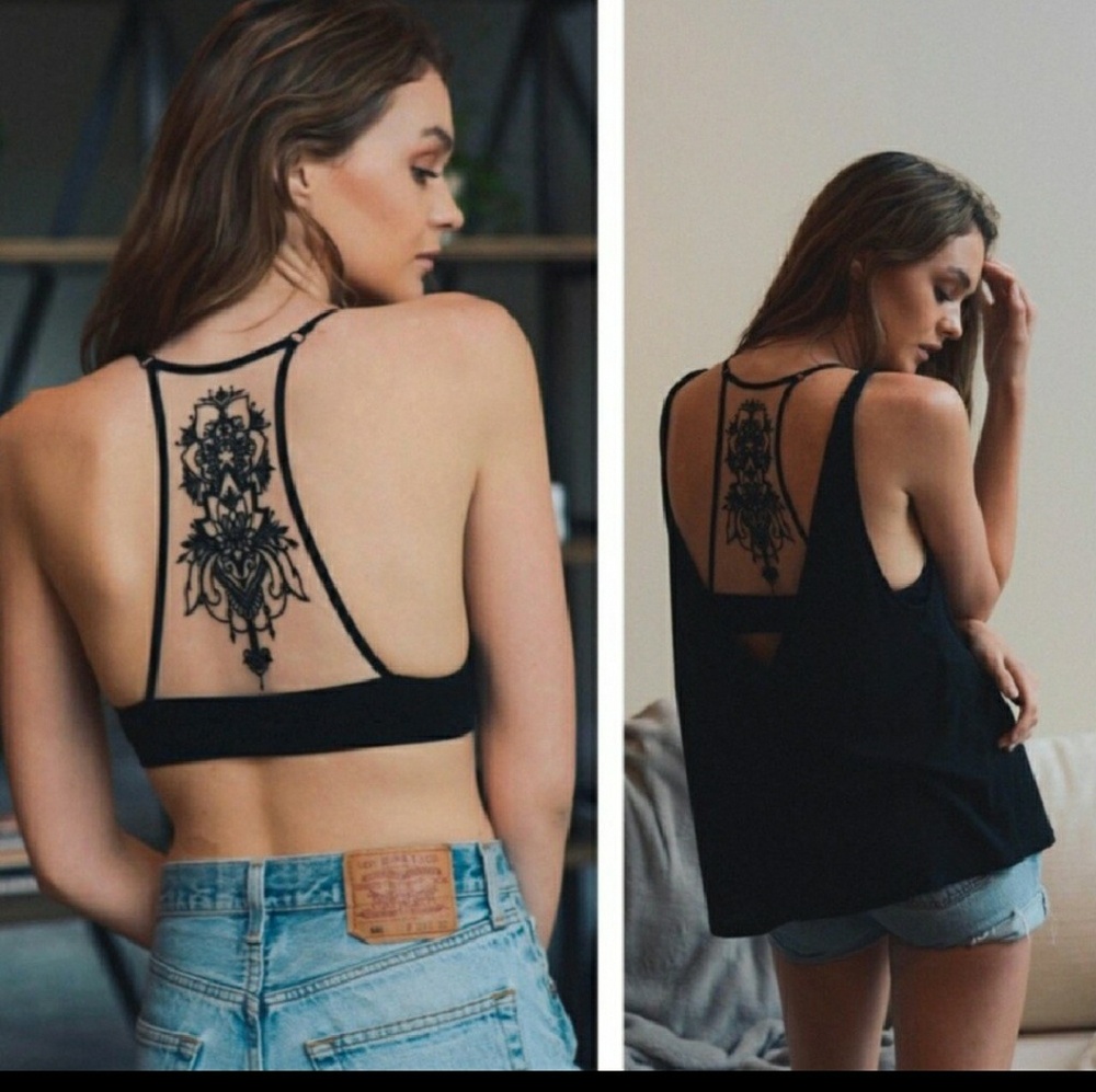 🔥HOT! BEST SELLER!!🔥BLACK TATTOO MESH BRALETTE - Picture 2 of 8